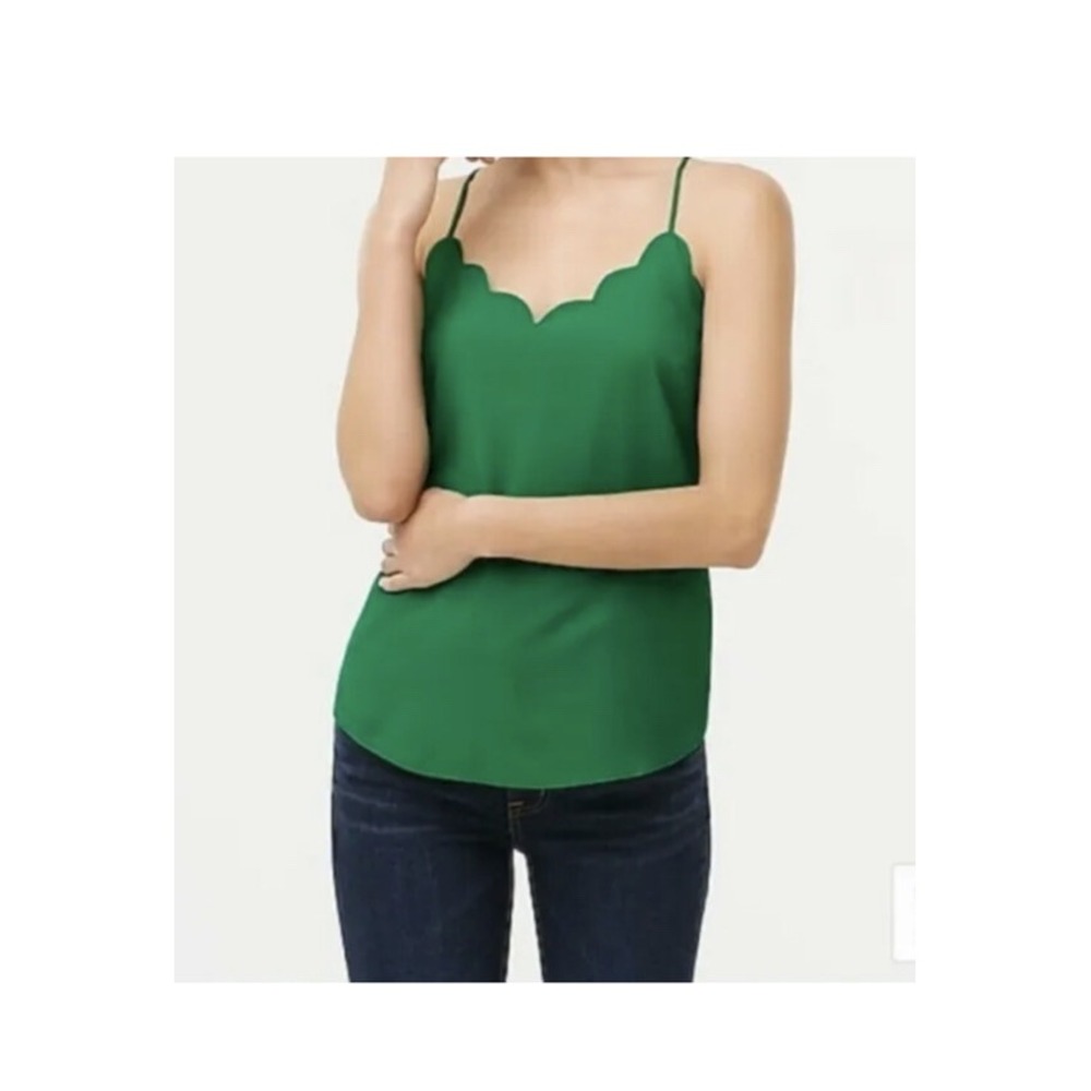 J.Crew Scalloped Tank Top Cami Green Racerback Adjustable G3367 Women's Size 4